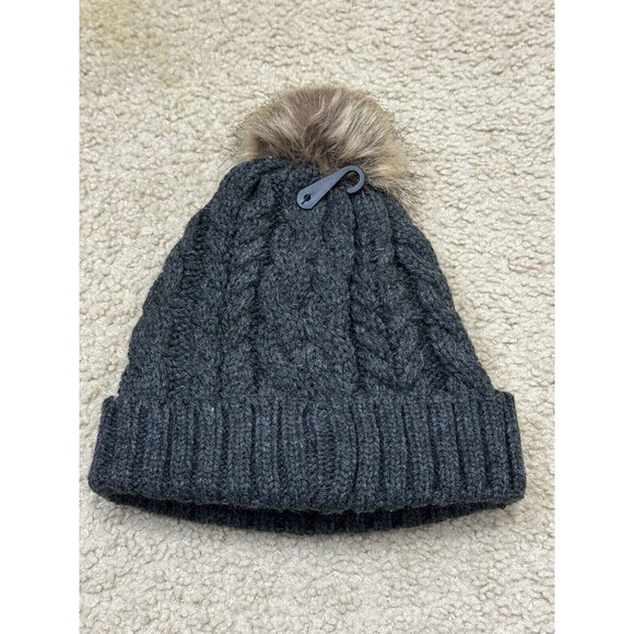 NWT Timberland Women`s Cable Knit Cuff Fleece Lined Pom Pom Gray Hat Beanie - Picture 6 of 6